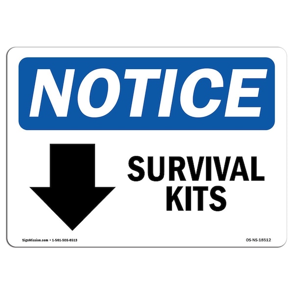 OSHA Notice Sign, 3.5" Height, Survival Kits (Down Arrow) Sign With Symbol, Landscape, 10PK